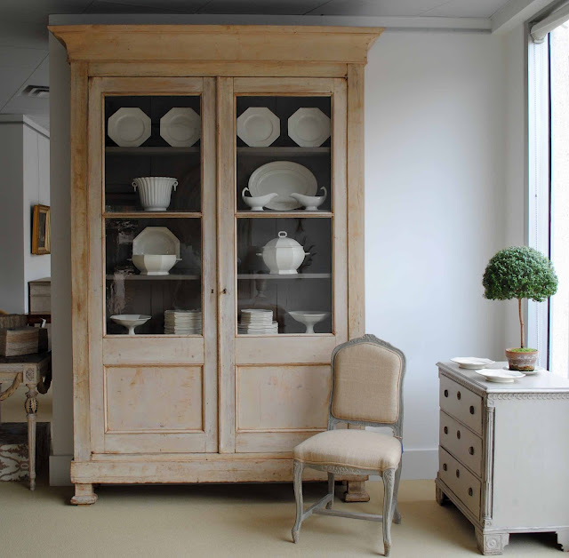 cream ware + vitrine cabinet